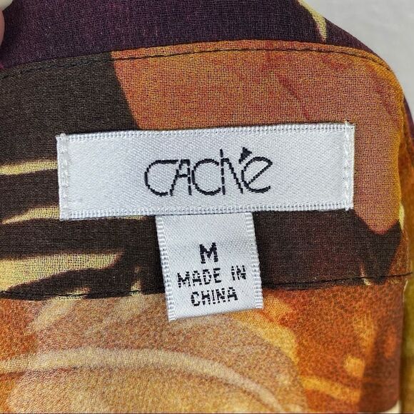 Cache Orange & Pink Floral Smocked Button Up Blouse - Picture 6 of 6